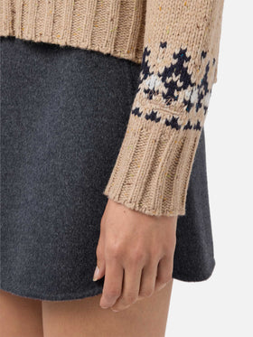 Beige Myra Donegal wool blend sweater with Fair Isle jacquard