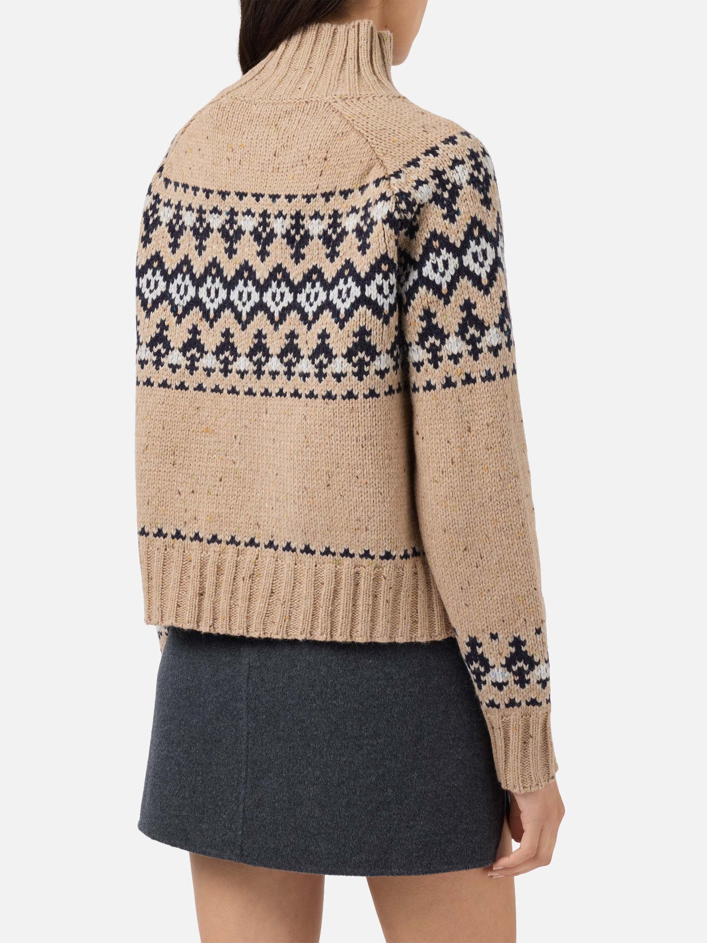 Beige Myra Donegal wool blend sweater with Fair Isle jacquard
