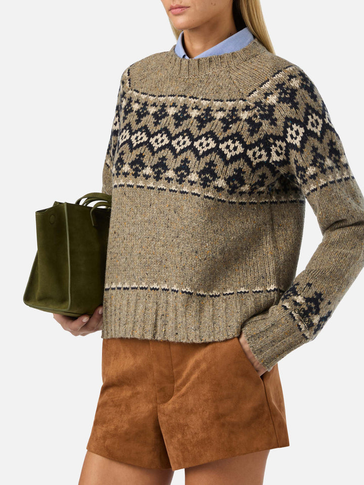 Merida Donegal wool blend crewneck knit with fair isle pattern
