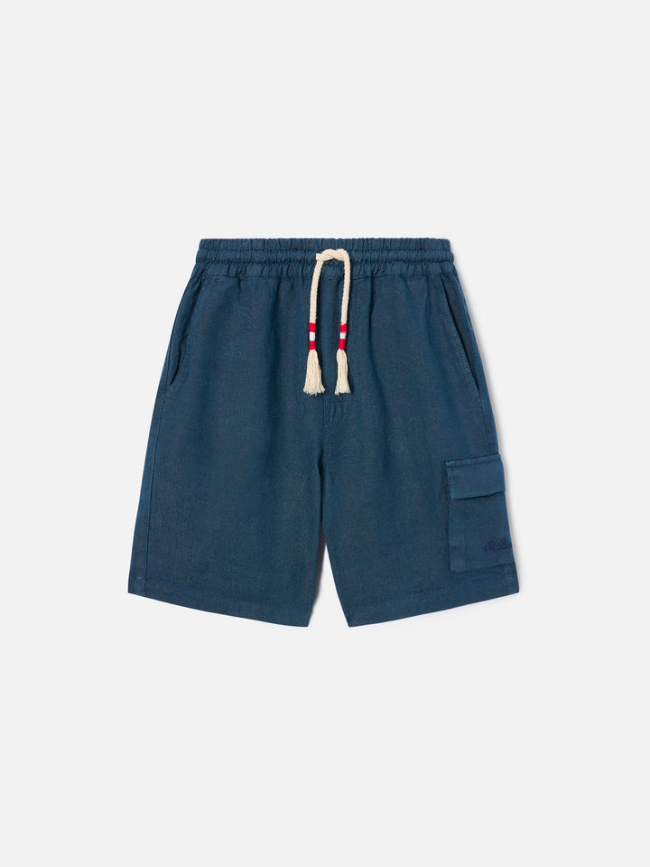 Marineblaue Bermuda-Shorts Marseille Jr aus Leinen 