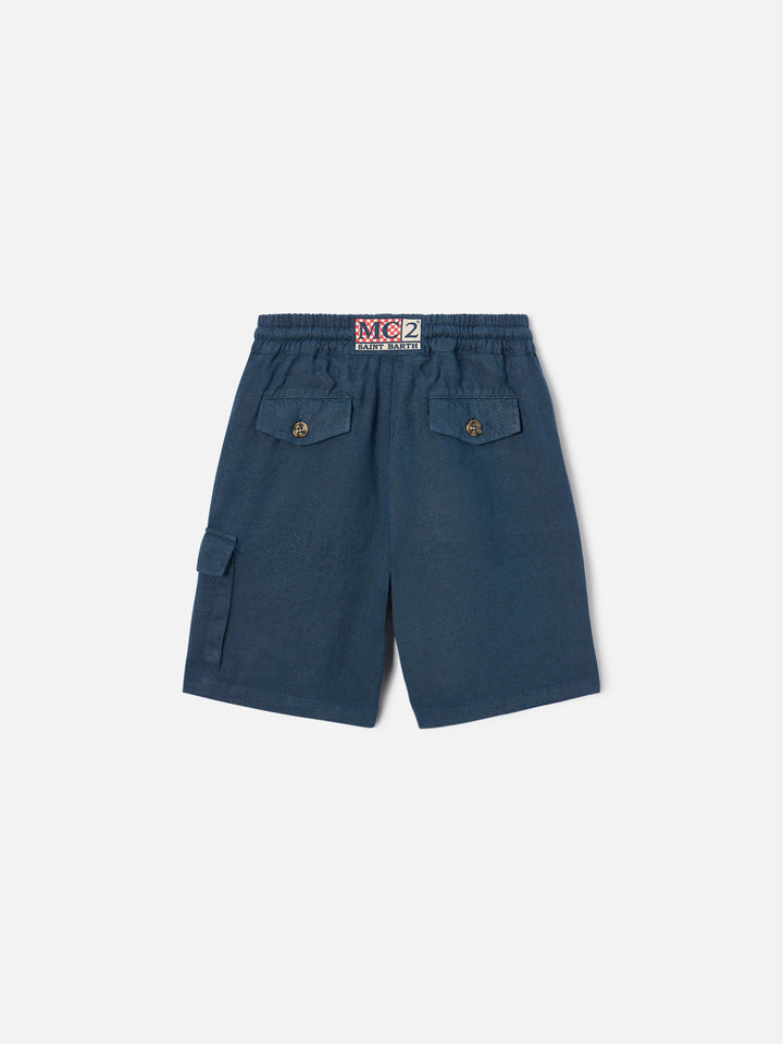 Navy blue bermuda shorts Marseille Jr in linen