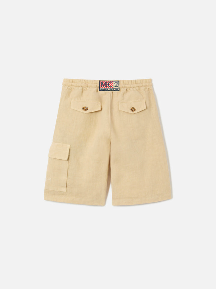 Beige Marseille Jr Shorts aus Leinen 