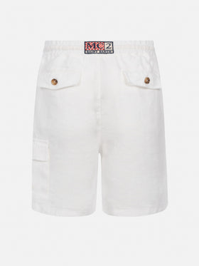 White color linen bermuda short
