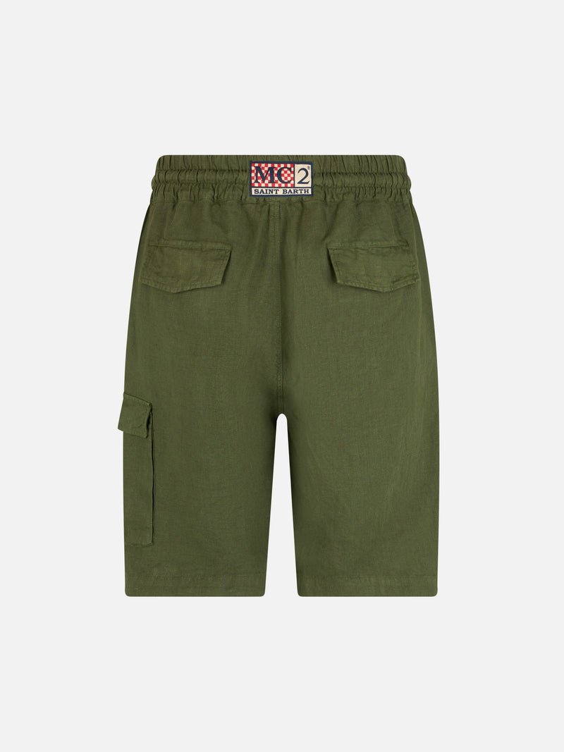 Man military green linen bermuda Marseille