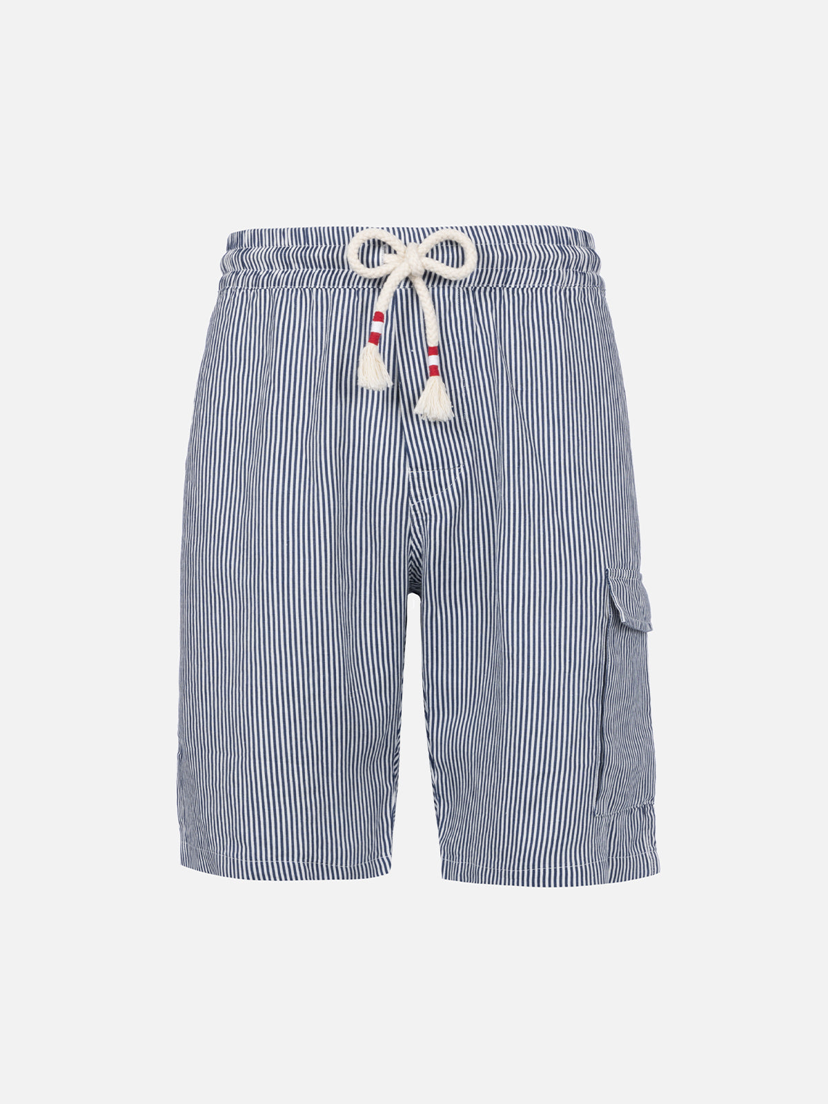 Bermuda da uomo Marseille in lino rigato blu