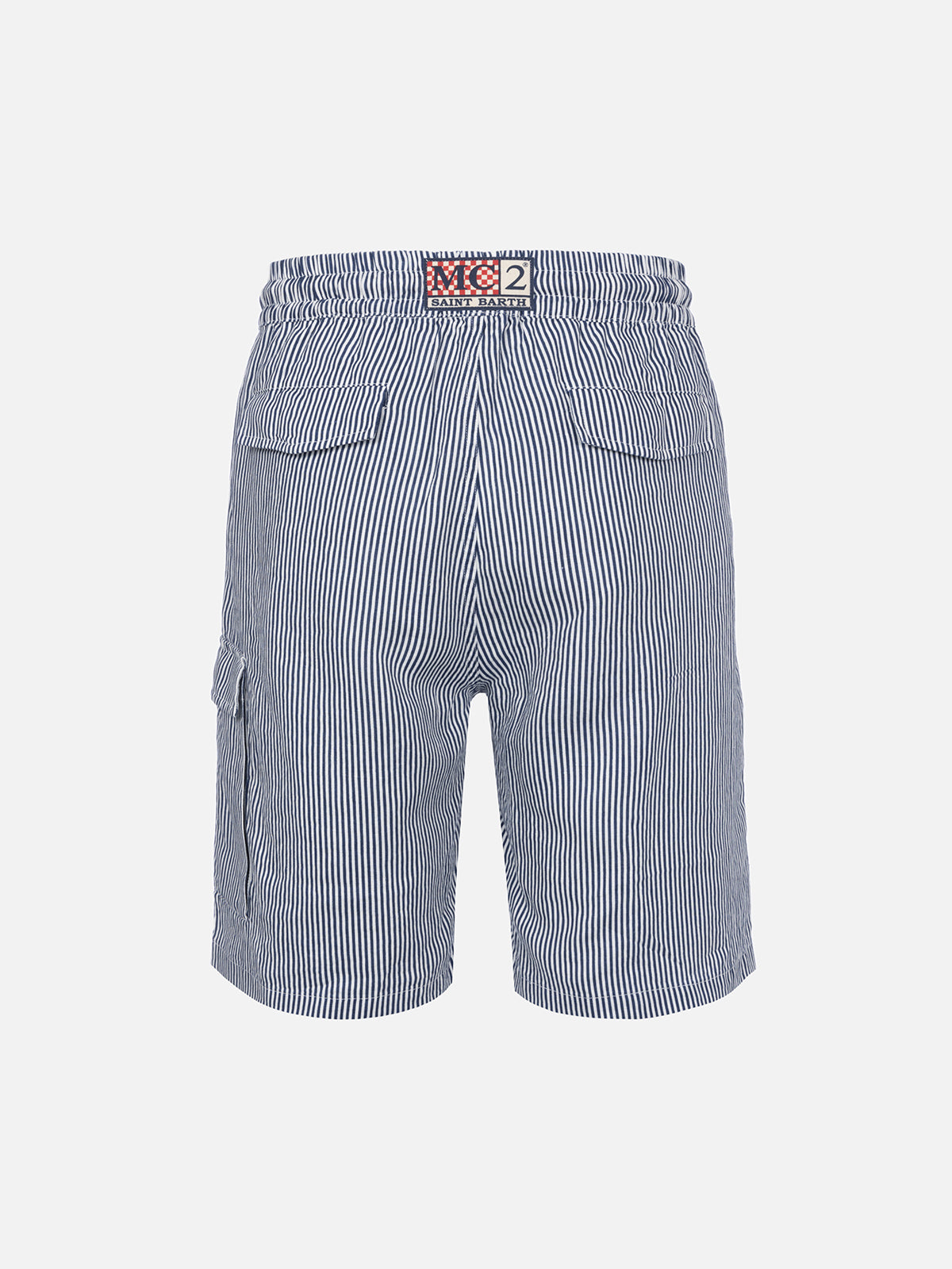 Bermuda da uomo Marseille in lino rigato blu