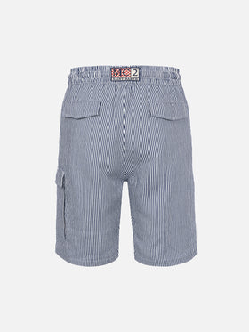 Bermuda da uomo Marseille in lino rigato blu