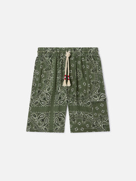Marseille Bermudashorts aus Leinen mit Bandana-Print in Military Green 