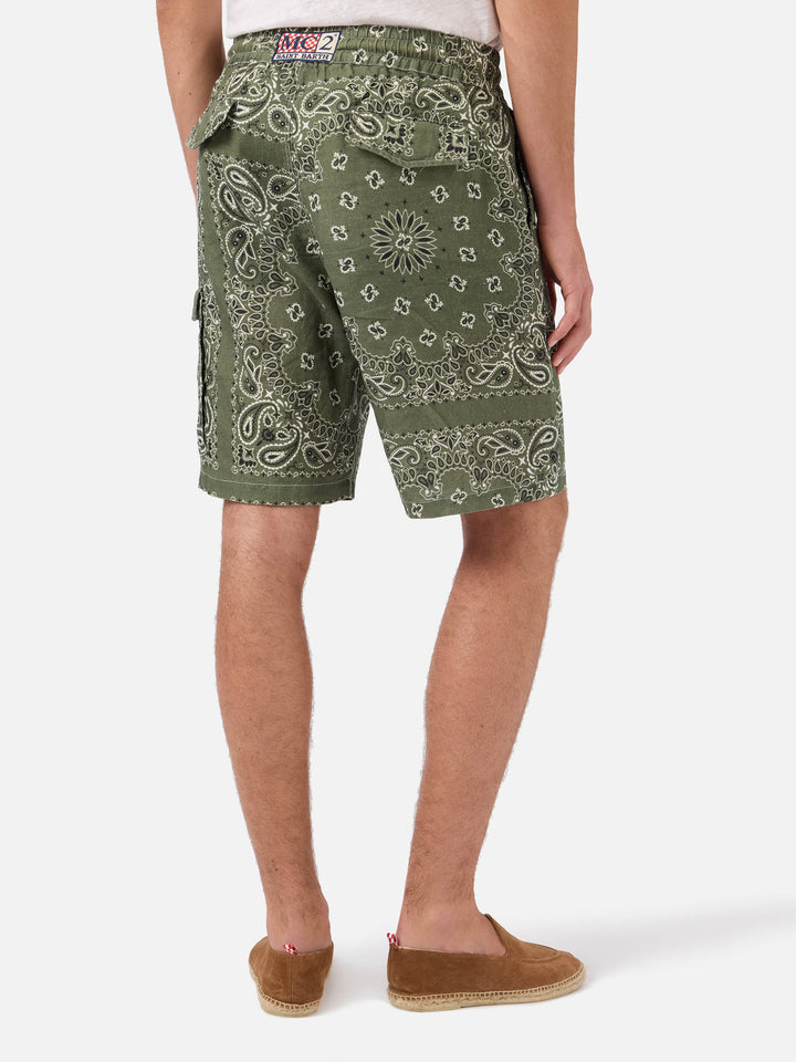 Bermudas de lino tipo bandana verde militar Marseille 