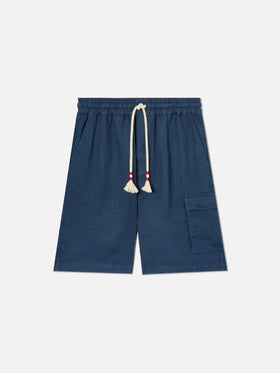 Bermuda Marseille in lino blu navy tinta unita