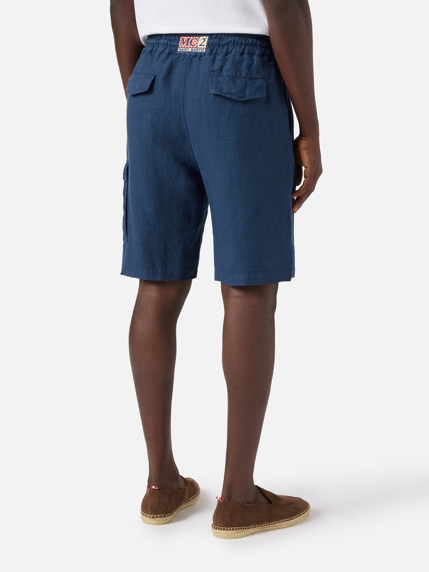 Bermuda Marseille in lino blu navy tinta unita