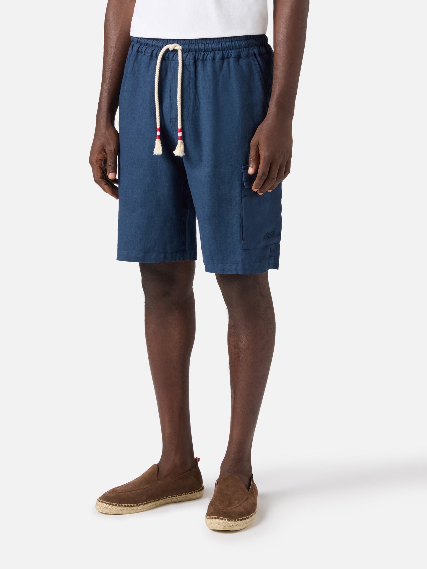 Bermuda Marseille in lino blu navy tinta unita