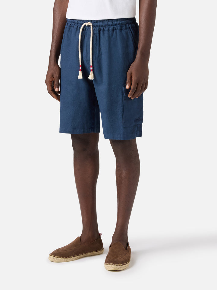 Bermuda Marseille in lino blu navy tinta unita