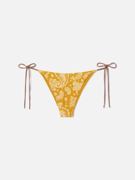 Ockerfarbene Marielle Bikinihose mit Paisley-Print 