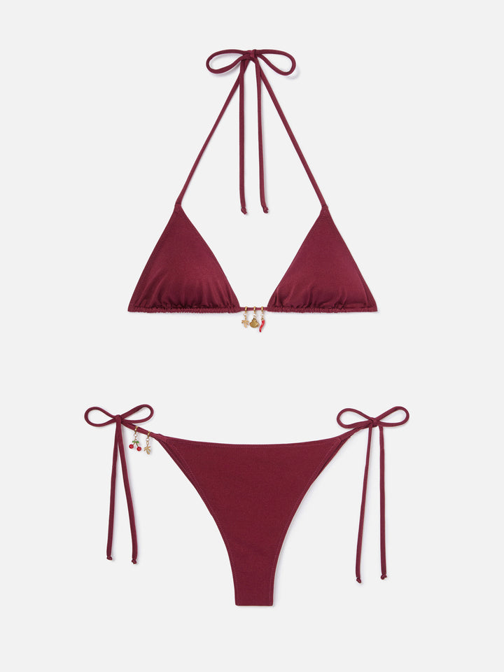 Leah Marielle red glossy finish bikini with charms