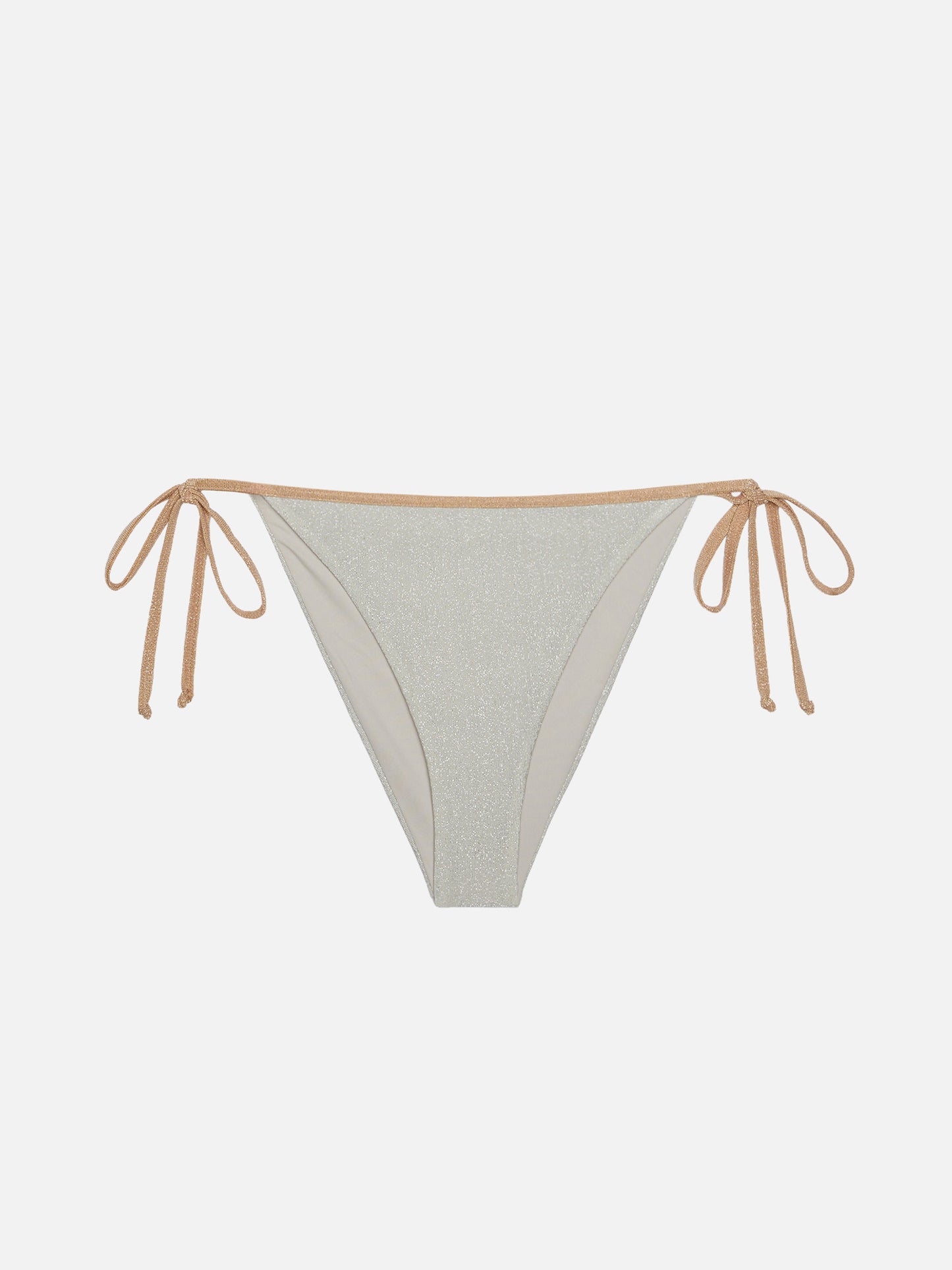 Marielle – Klassische Badehose aus silbernem Lurex mit goldener Paspelierung