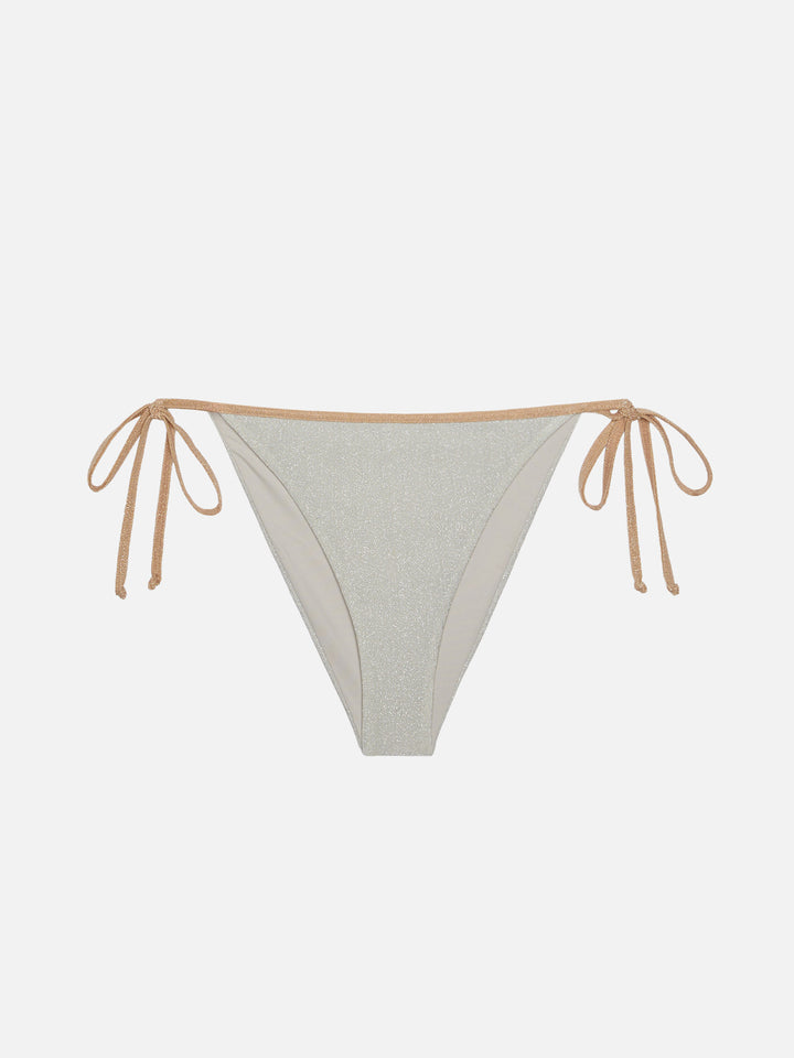 Leah top triangolo in lurex color argento con profilo oro - Marielle slip mare classico in lurex color argento con profilo oro