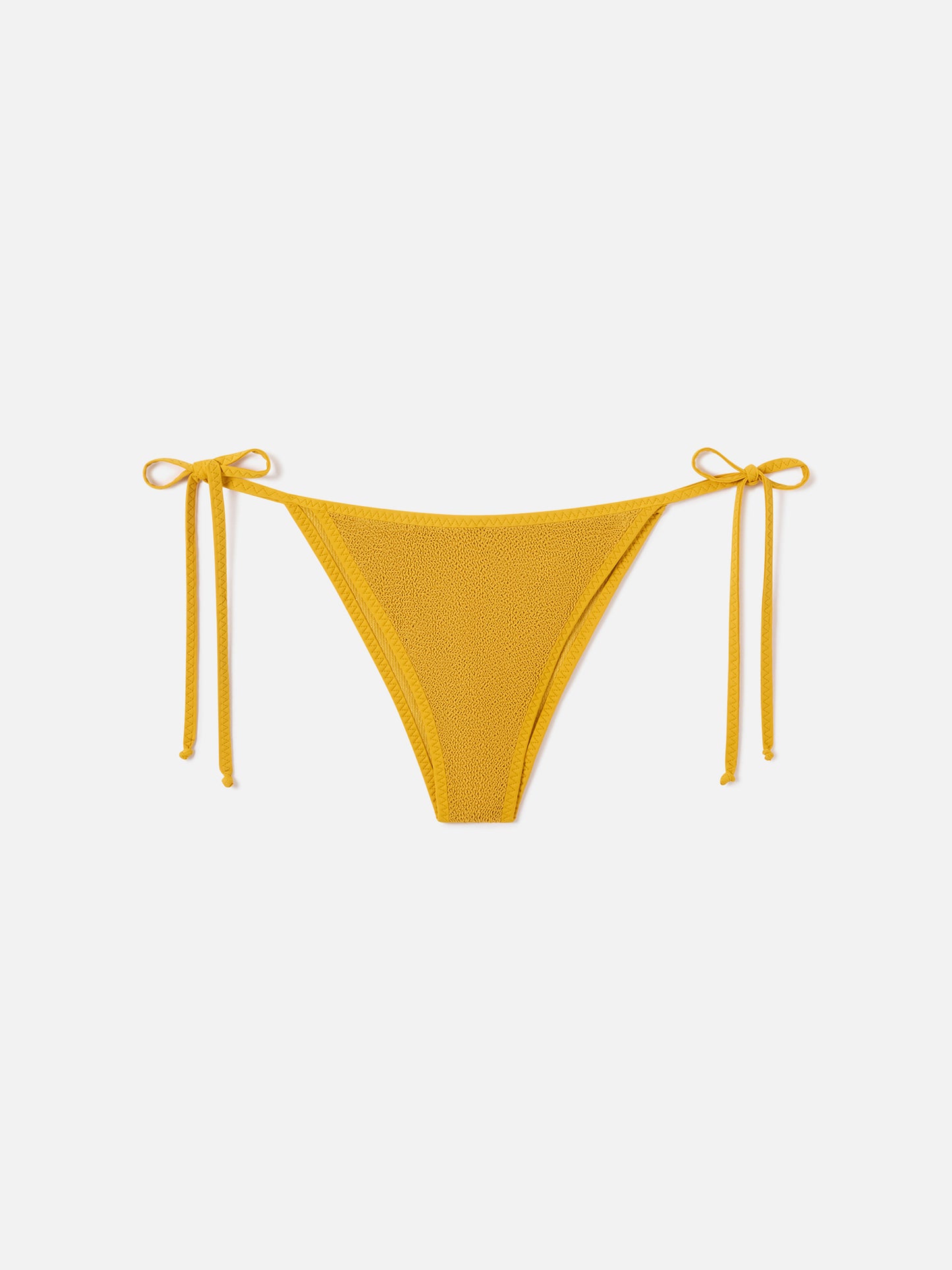 Bas de bikini à nouer Marielle en tissu froissé ocre 