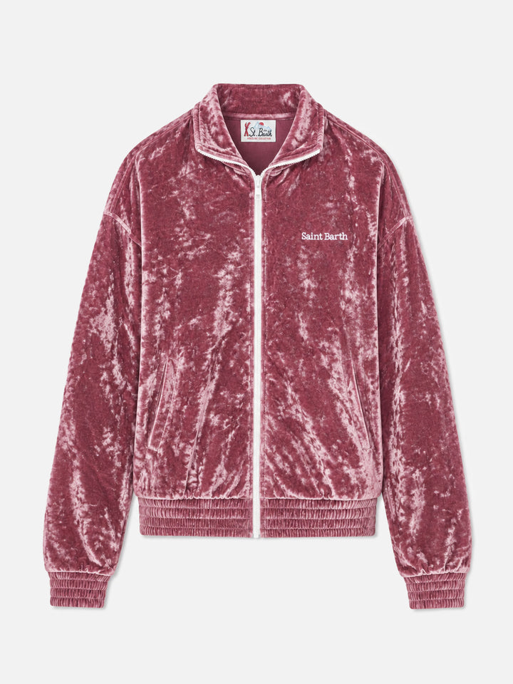 Felpa Miriam in ciniglia rosa con zip