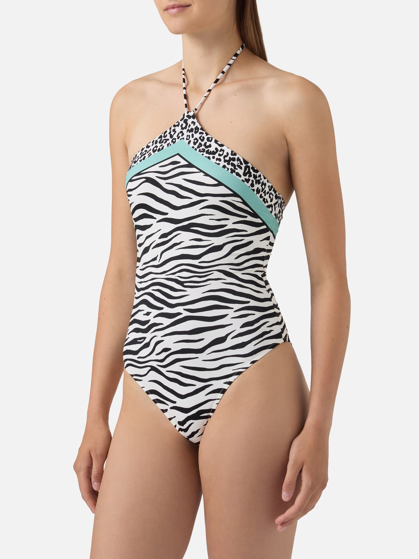 Meryem one-piece swimsuit with black zebra animal print