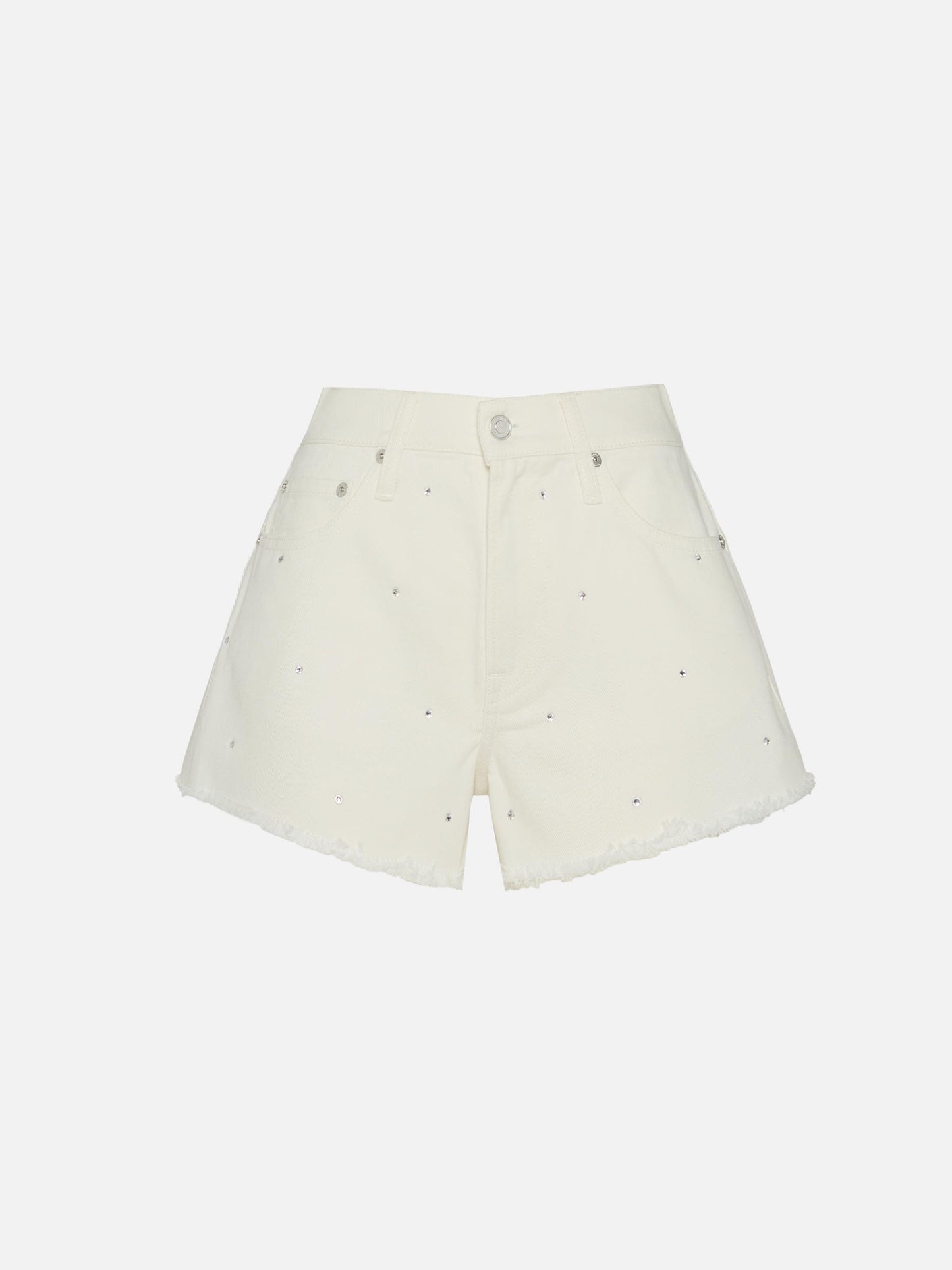 Shorts in denim bianco con applicazioni di strass Musa