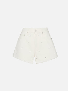 Weiße Jeansshorts Musa mit Strassverzierung