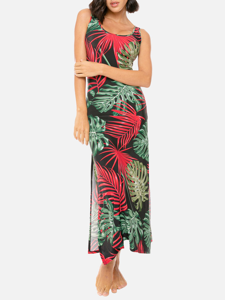 Long tank dress vintage leaves print - MC2 Saint Barth