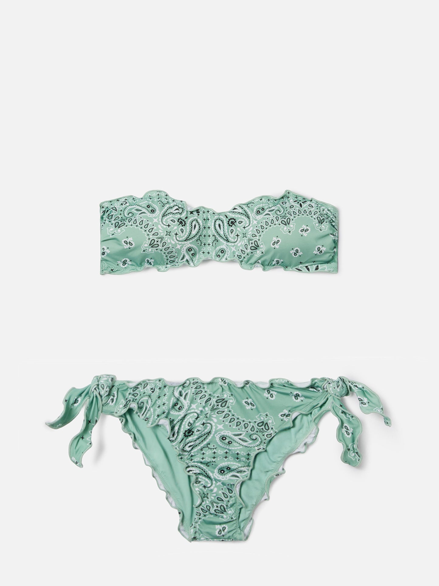 Bikini Myranda bandeau with sage green bandana print
