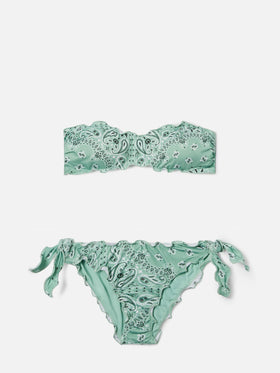 Bikini Myranda bandeau with sage green bandana print