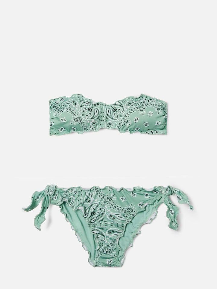 Bikini Myranda bandeau with sage green bandana print