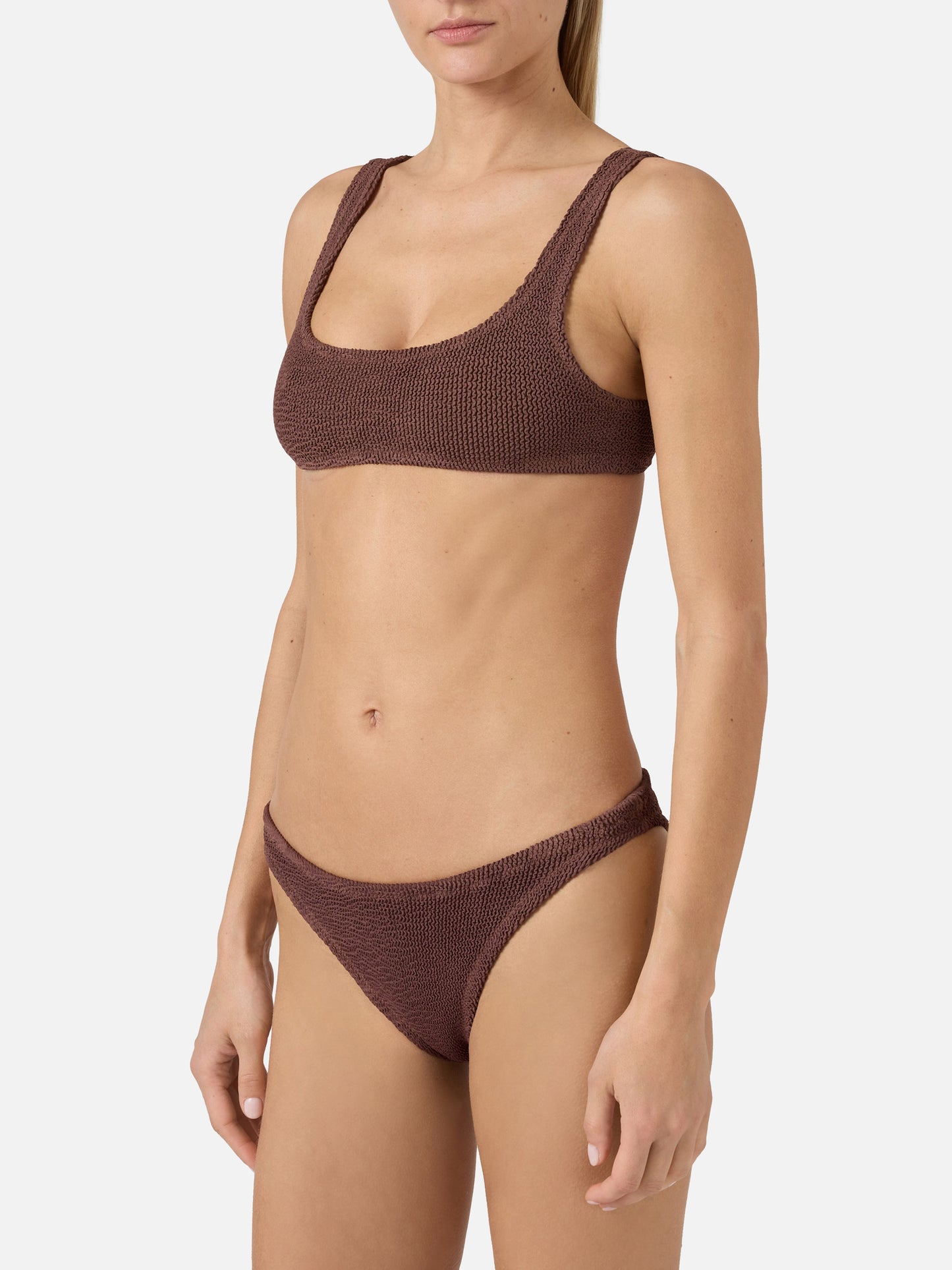 Naima Elise brown crinkle bralette bikini
