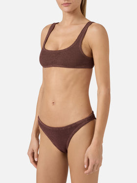 Naima Elise brown crinkle bralette bikini