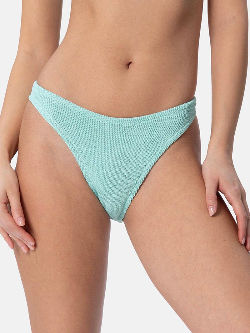 Salbeigrüner, klassischer Crinkle-Badeslip Elise aus Lurex für Damen