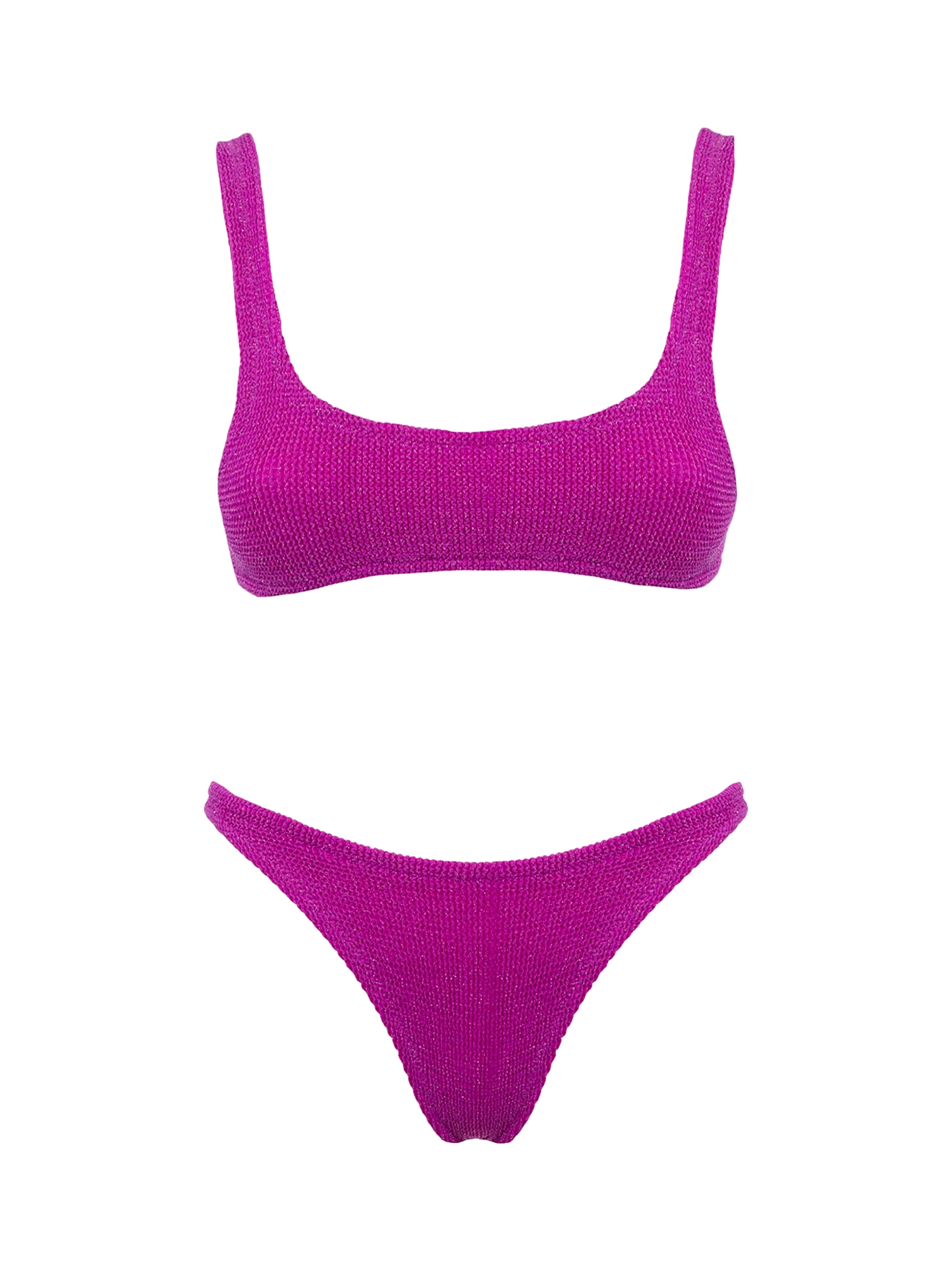 Bikini da donna classico a bralette crinkle fucsia con filato di lurex
