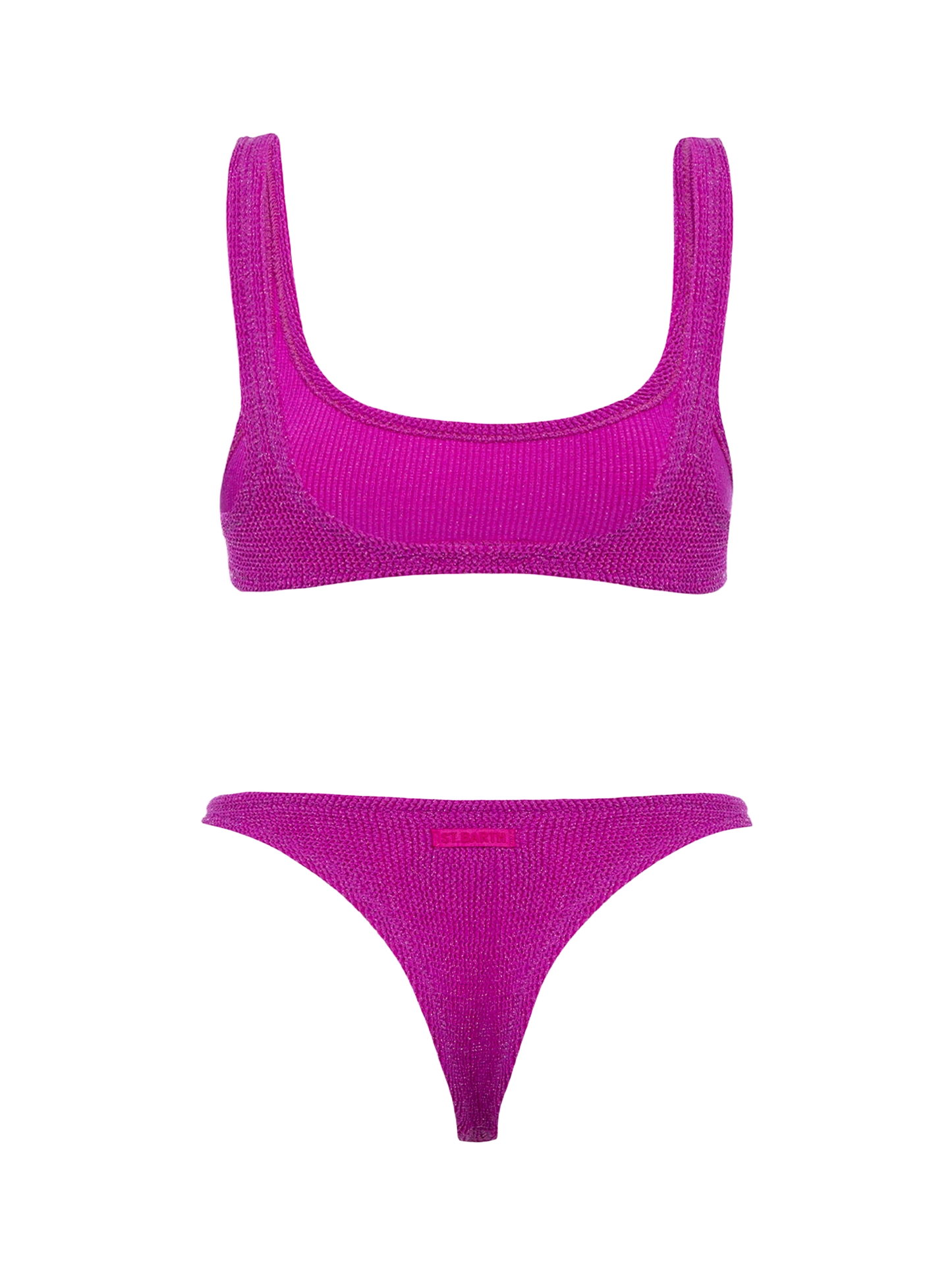 Bikini da donna classico a bralette crinkle fucsia con filato di lurex