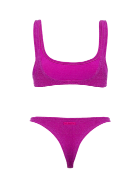 Bikini da donna classico a bralette crinkle fucsia con filato di lurex