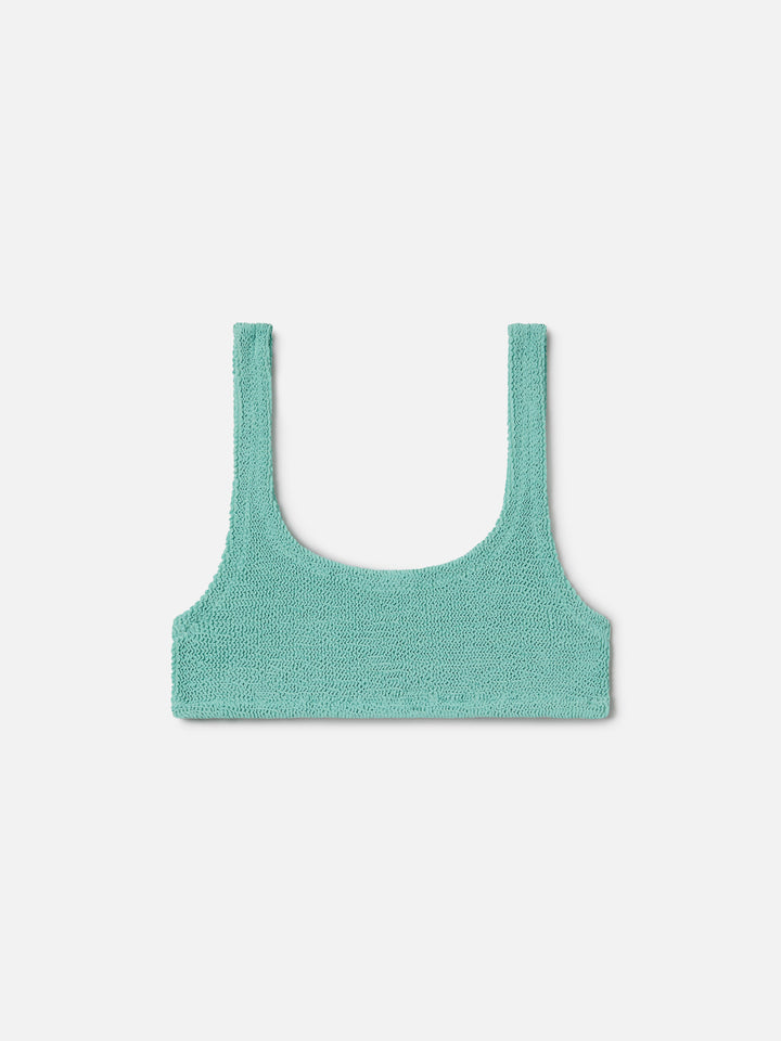 Haut de bikini brassière Naima en tissu froissé vert sauge 