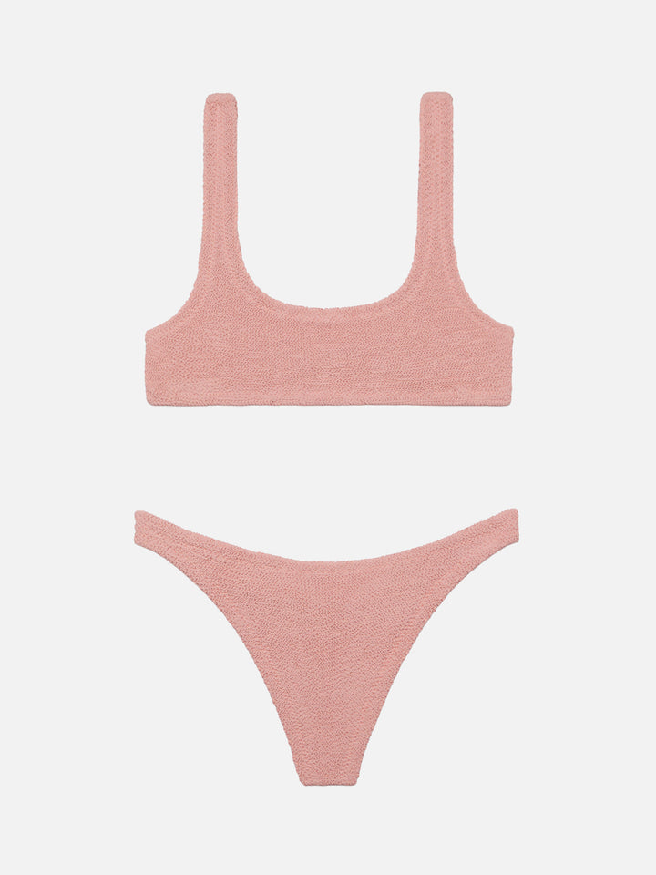 Bralette bikini Naima Naomi in pink crinkle with cheeky swim briefs
