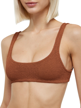Bikini a bralette Naima Naomi in tessuto crinkle camello