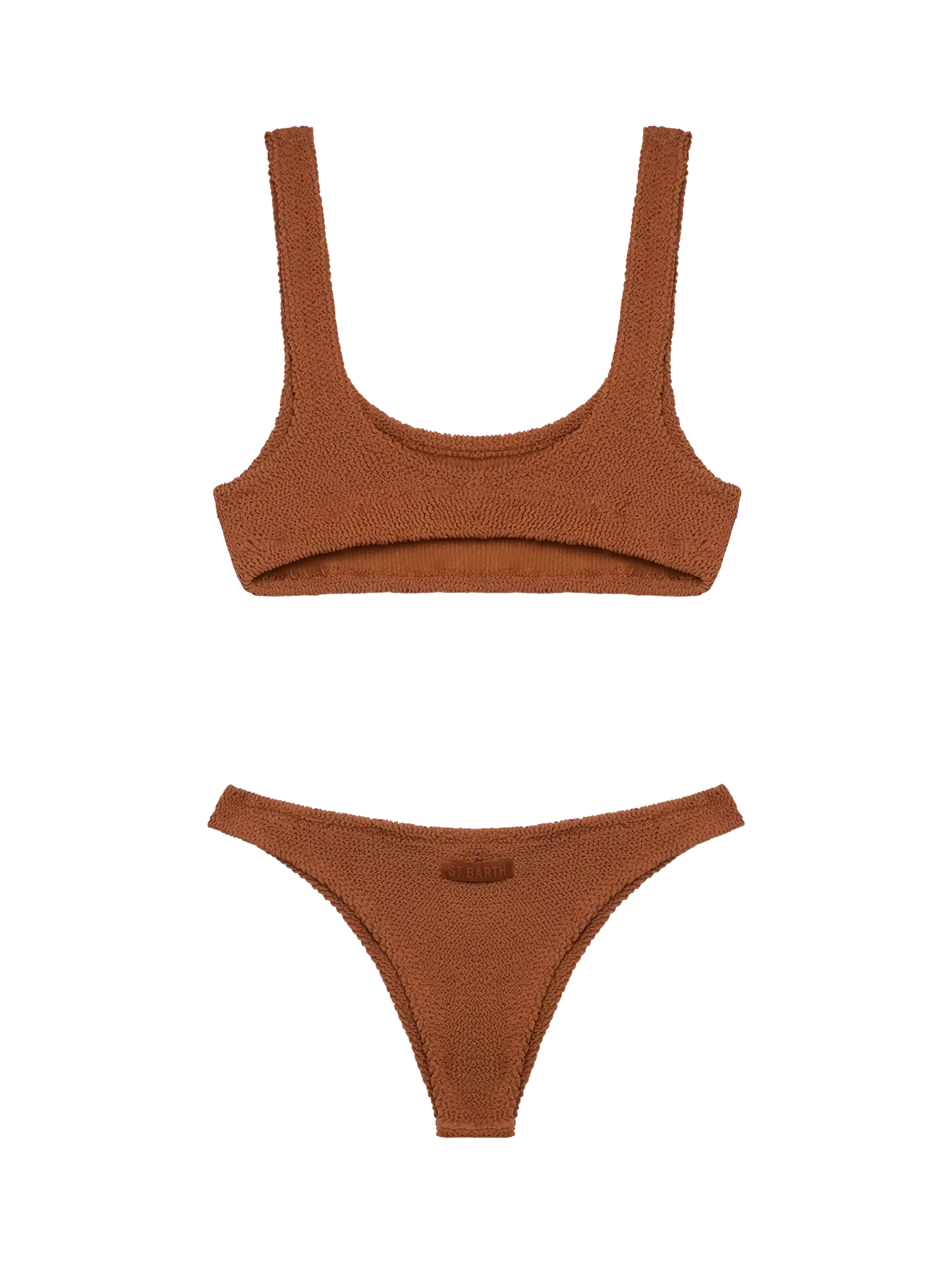 Bikini a bralette Naima Naomi in tessuto crinkle camello