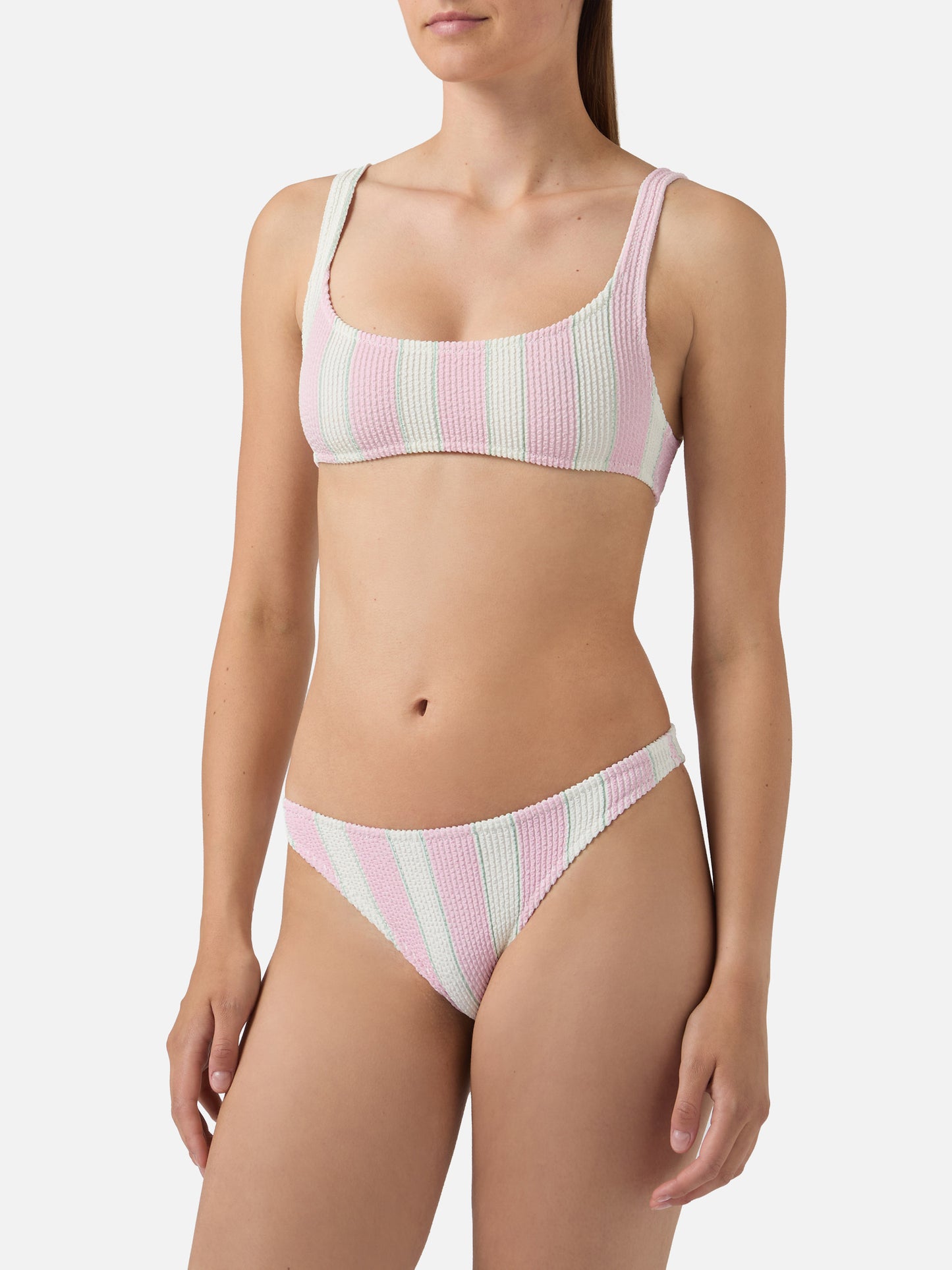 Naima Elise pink striped crinkle bikini