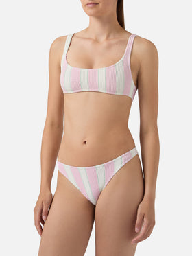 Naima Elise pink striped crinkle bikini