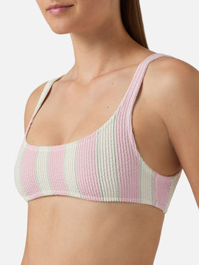 Naima Bralette-Bikinioberteil aus pink gestreiftem Crinkle-Stoff 