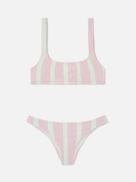 Naima Elise pink striped crinkle bikini