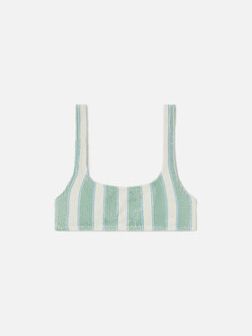 Naima bralette bikini top in green striped crinkle fabric