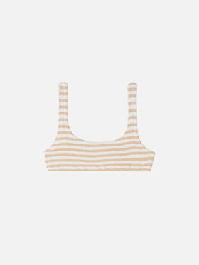 Naima crinkle bralette top with beige striped print