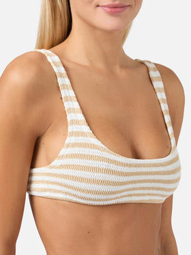 Crinkle bralette bikini Naima Elise in beige striped print