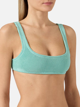 Top bikini Naima bralette in tessuto crinkle verde acqua