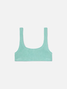 Top bikini Naima bralette in tessuto crinkle verde acqua