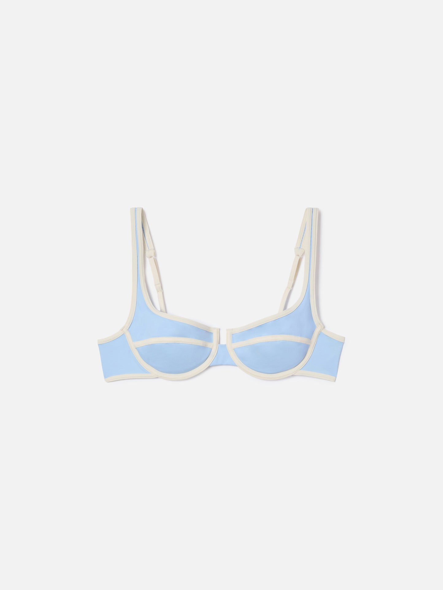Top bikini Amira String balconette azzurro con profili bianchi